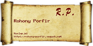 Rohony Porfir névjegykártya